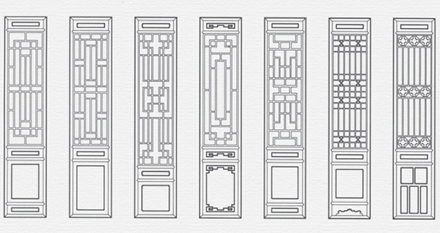 运河常用中式仿古花窗图案隔断设计图